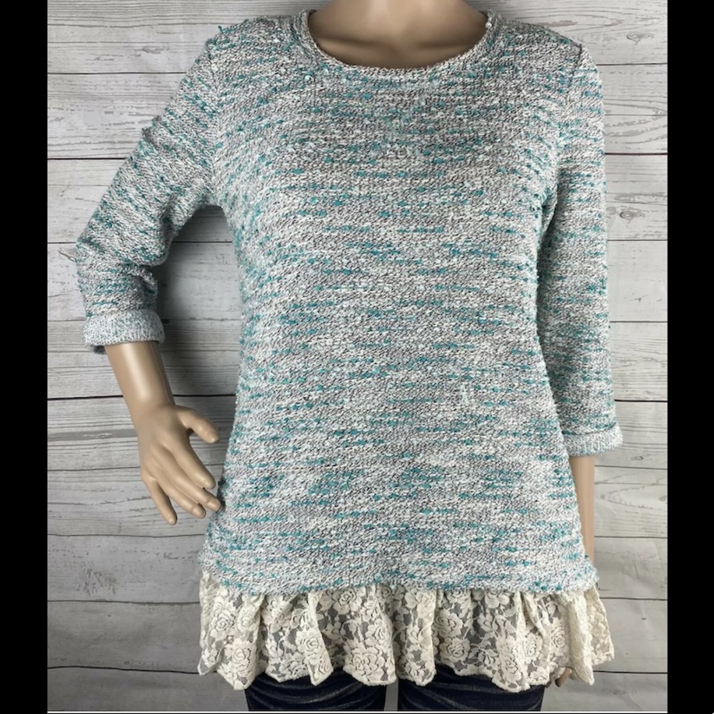 Westbound Petite Sweater Blue Marled Lace Ruffle